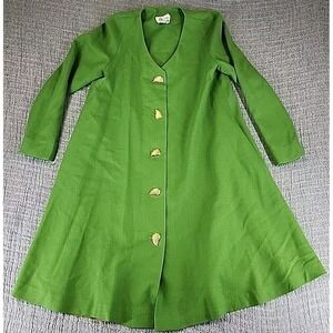 VTG 80s IGLWU Union Made Womens Se 6 Long Cardigan 100% Wool Gold Buttons Green
